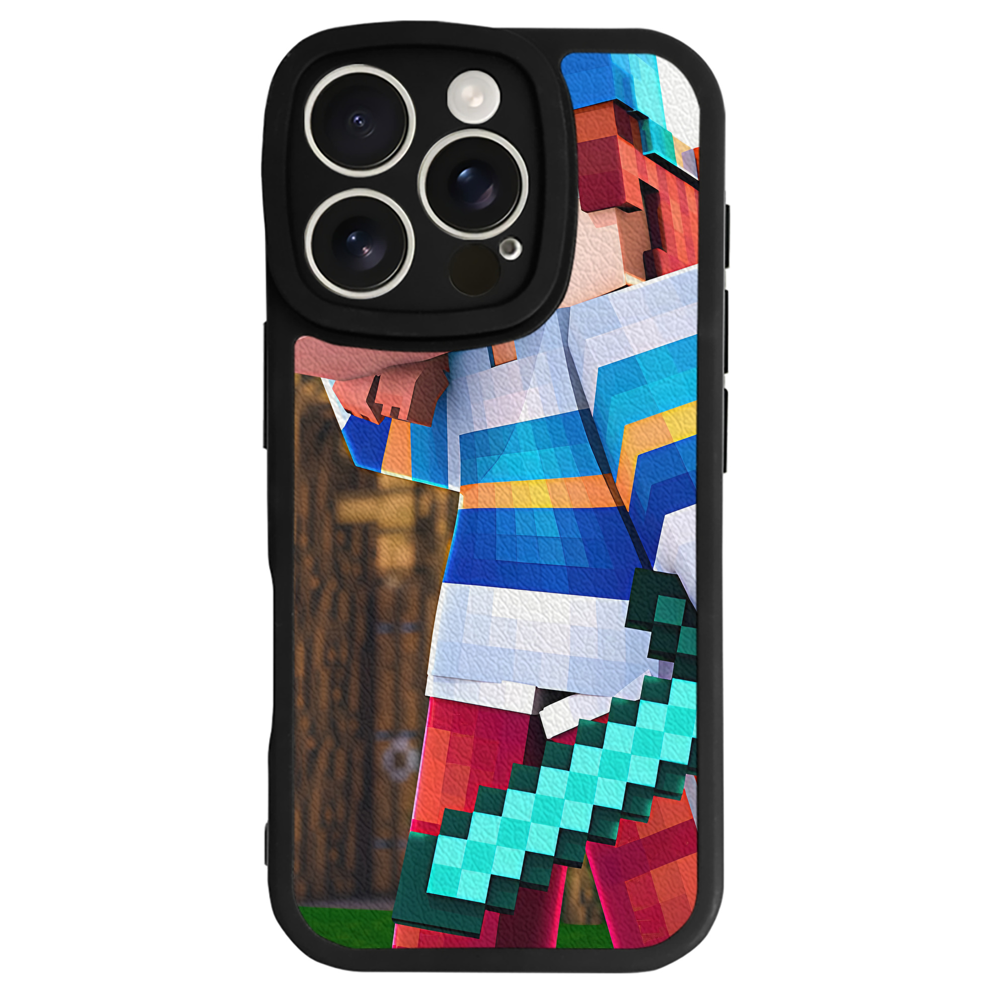（画像用） マインクラフト ブロックの世界 Minecraft MC Block world 【iPhone 16シリーズ対応】シリコンスマホケース（レザー調） 材質：シリコン